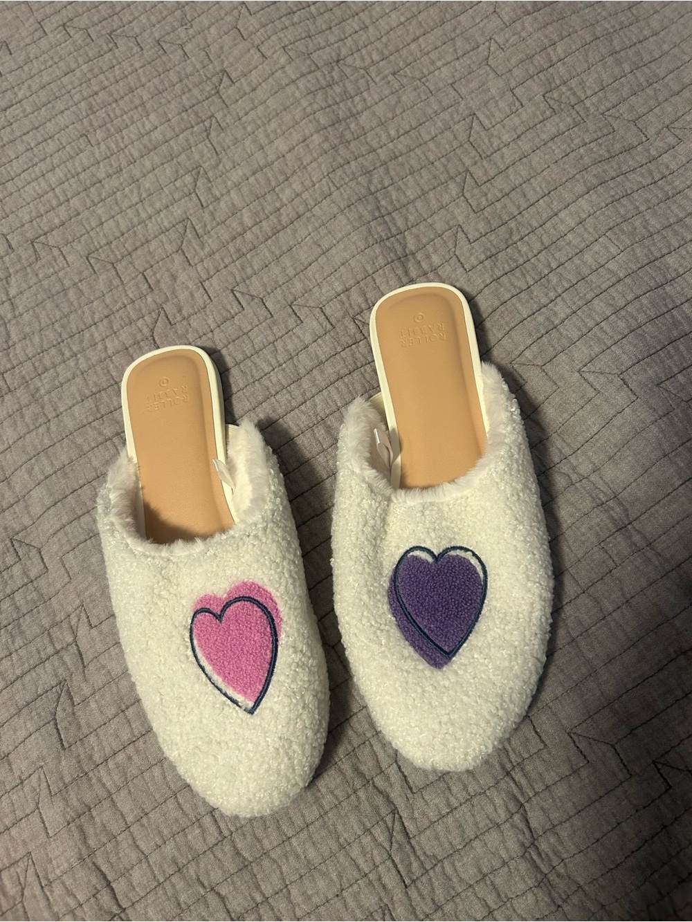 Roller Rabbit Women's Slippers - White with Pink & Purple Hearts